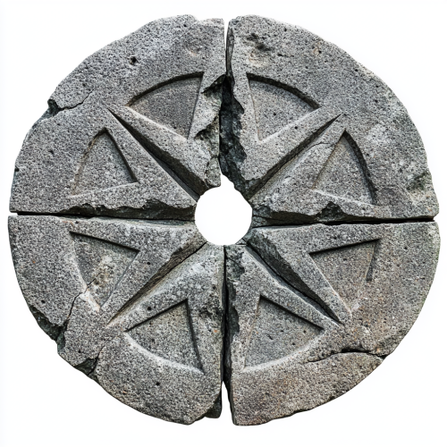 Ancient stone disc with star points and broken center