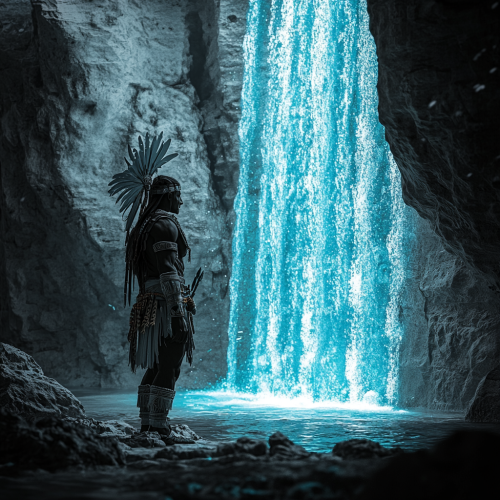 Ancient warrior finds hidden waterfall with white rocks