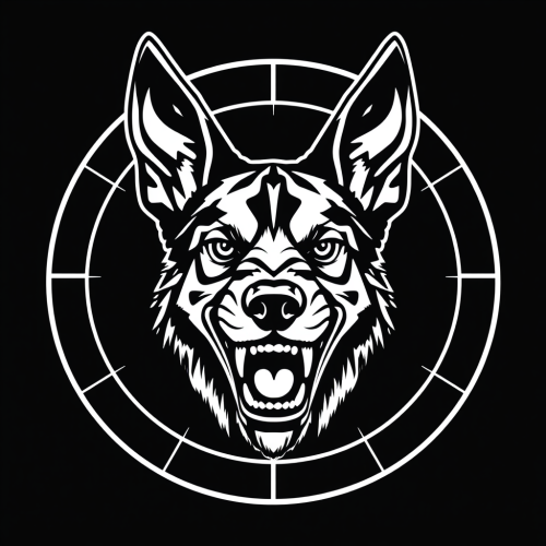 Angry Belgian Malinois Head in Scope Crosshairs Logo
