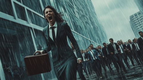 Angry Boss Yelling at Tired Office Workers