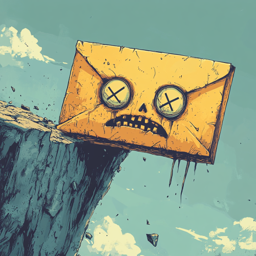 Angry developer throwing dead letter off cliff edge. Angry developer throwing dead letter off cliff edge.