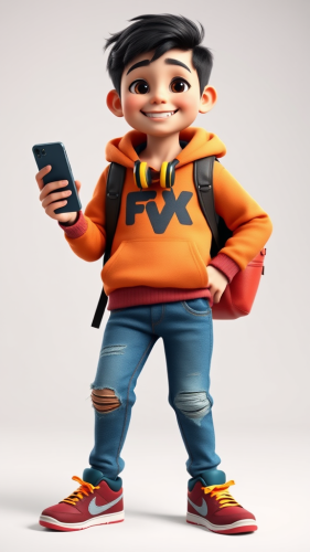 Animated Kazakh Boy Posing Energetically with Stylish Accessories