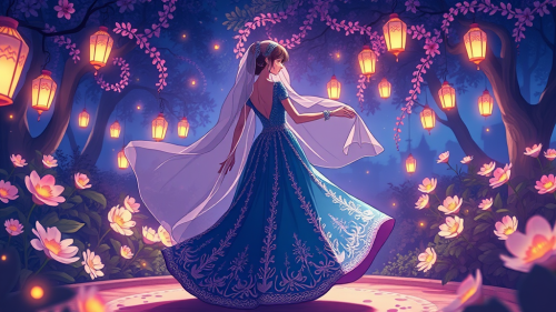 Anime Character in Moroccan Wedding Dress in Magical Garden