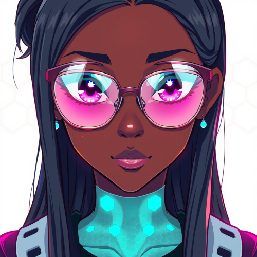 Anime Cyberpunk Girl with Hexagon Skin Pattern