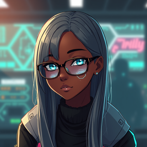 Anime Cyberpunk Teen Girl with Hexagon Skin Pattern
