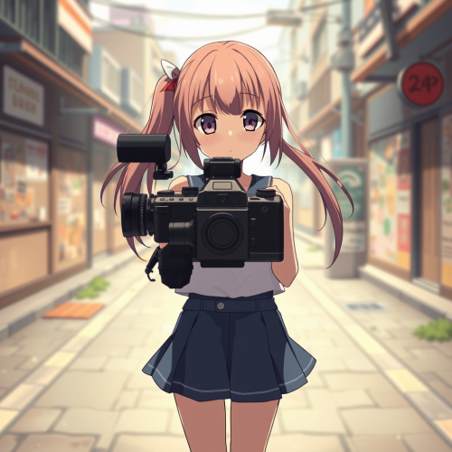 Anime Girl with Camera from Low-Angle View