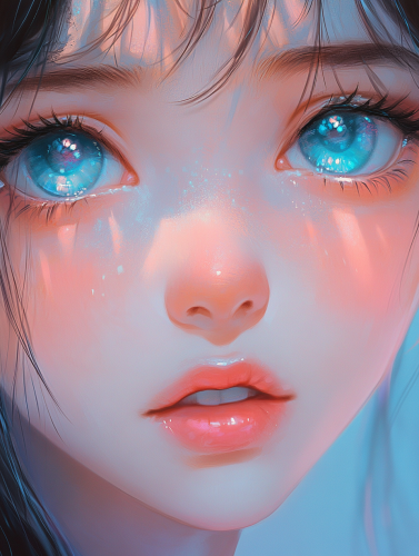 Anime Girl with Sparkling Blue Eyes Portrait - 3:4