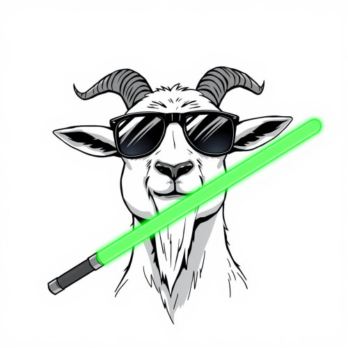 Anime Goat with Sunglasses Holding Green Lightsaber