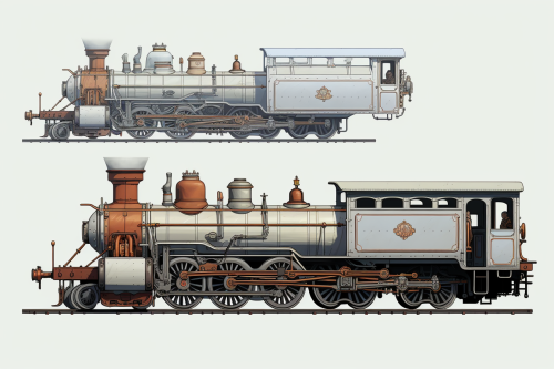 Anime train engine and car on white background.