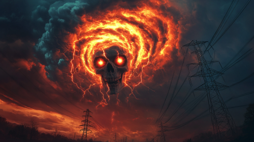 Apocalyptic Storm: Skull Shape, Fiery Energy Swirls