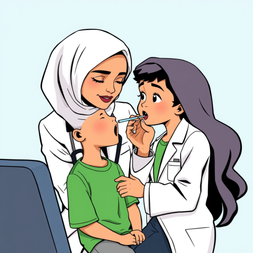 Arab Doctor Performing Cheek Swab on Child