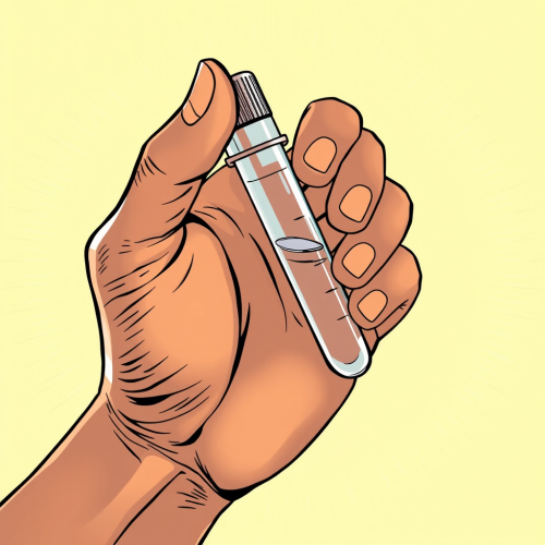 Arab Hand Holding Saliva Sample in Clinical Environment