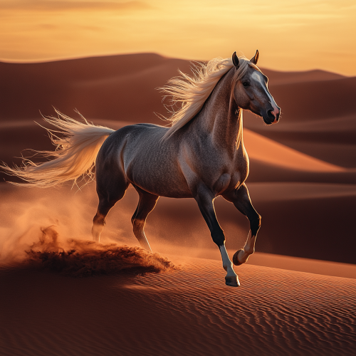 Arabian mare horse with dark gray dapple coat.
