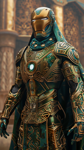 Arabic Iron Man in Gold and Blue Armor