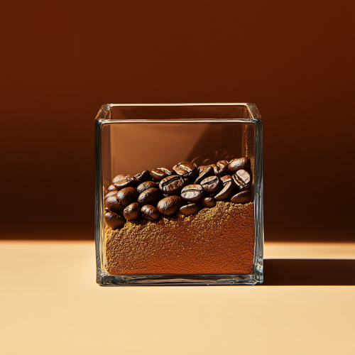 Arabica coffee beans and coffee powder in container.