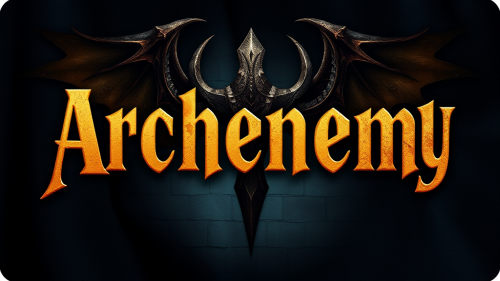 Archenemy in gold font on MTG playmat.