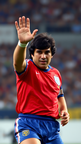 Argentinian soccer player handling ball during a match.