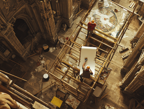 Artist paints chapel ceiling with realistic cinematic style