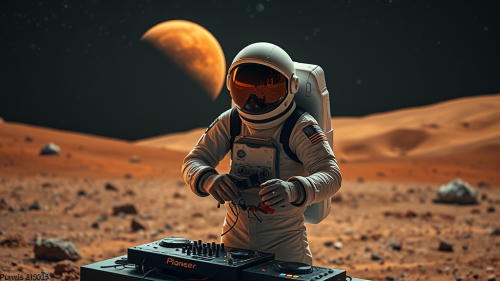 Astronaut Holding DJ Pioneer FLX4 on Mars