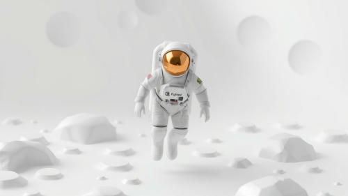 Astronaut in Dreamlike Monochromatic Paper-Cutout Moon Landscape