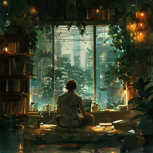 Athletic Man Coding in Cozy, Plant-Filled Room Athletic Man Coding in Cozy, Plant-Filled Room