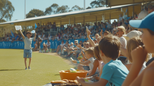 Australian cricket club pavilion BBQ, cheering fans, Harry Potter.