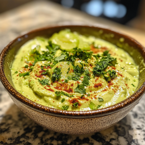 Avocado cream with koriander and lime in bowl