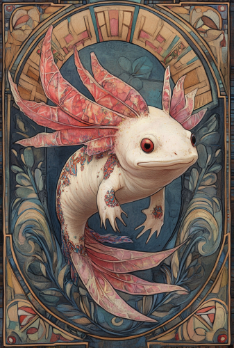 Axolotl in Aztec Costume - Fantasy Illustration