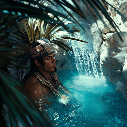 Aztec warrior finds secret waterfall in lush forest