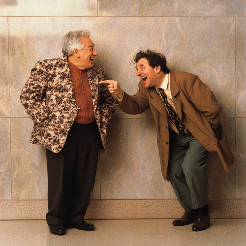 Baby Boomer couple laughing at Millennial in corner.