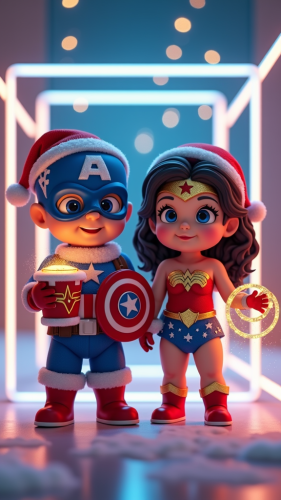 Baby Heroes Celebrating Christmas in Futuristic Cube