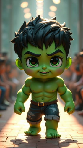 Baby Hulk struts the runway in Pixar style.