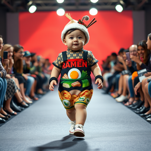 Baby Showcases Ramen-Themed Outfit on Runway