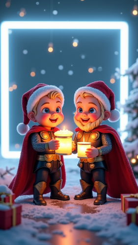 Baby Thor and Aquaman Celebrating Christmas Together