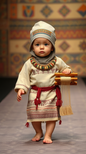 Baby as Egyptian Weaver on Patterned Runway