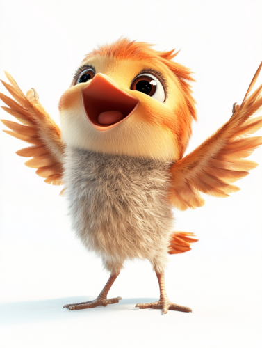 Baby bird happily spreads wings for first flight