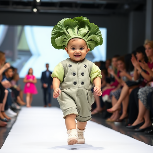 Baby in Trendy Outfit Struts on Runway