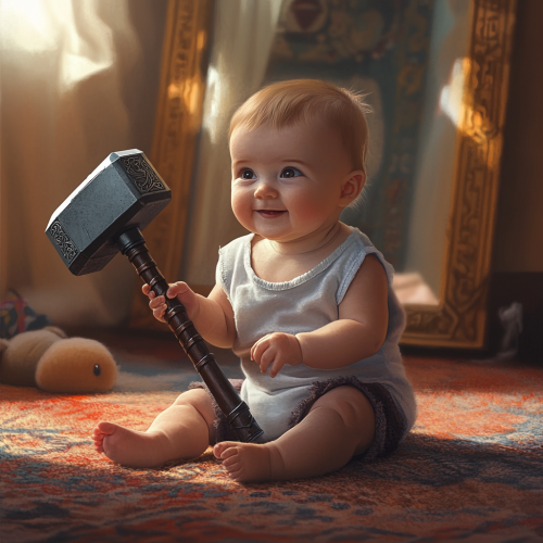 Baby with Thor’s Hammer in a Cozy Room