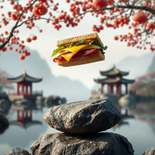 Balanced Sandwich on Rock in Chinese Landscape