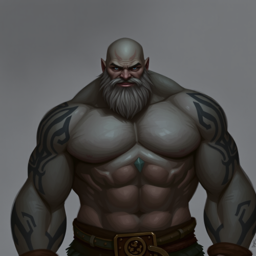 Bald Muscular Barbarian with Blue Eyes Smiling