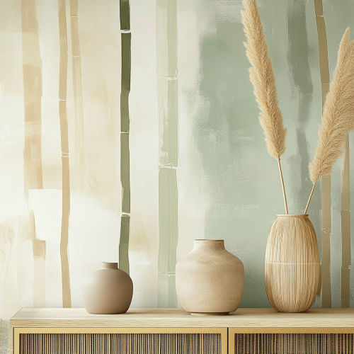 Bamboo forest design with abstract forms in green