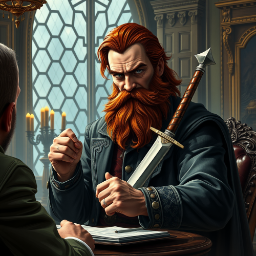 Banker with Daggers Negotiating in Grand Office Banker with Daggers Negotiating in Grand Office