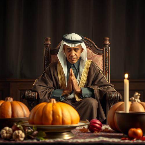 Barack Obama Praying in Traditional Middle Eastern Clothing