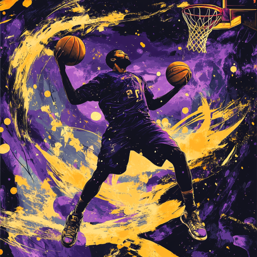 Basketball player in cool clothes dunking ball art