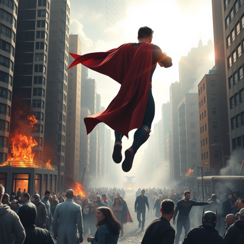 Batman Watches Radiant Superman Amidst Fiery Chaos