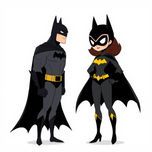 Batman and Batwoman: Minimalist Side View Cartoon
