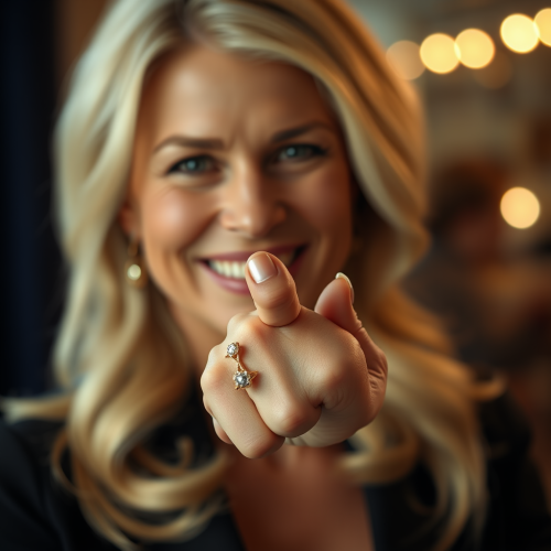 Beautiful 40-year-old woman smiling with elegant ring
