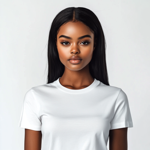 Beautiful Black Haired Model Wearing White T-Shirt
