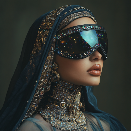 Beautiful Dubai woman in wearing AR Headset