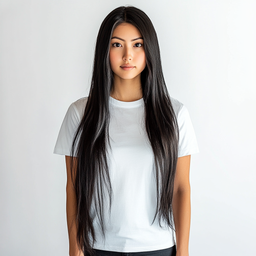 Beautiful Girl in White Shirt with Long Hair